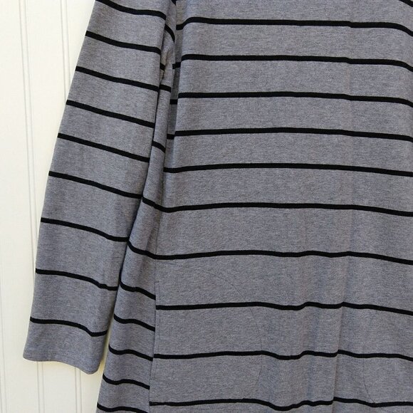 J Jill Gray Striped Terry Knit Swing Dress Size M Long Sleeve Pockets Shift - Picture 5 of 9